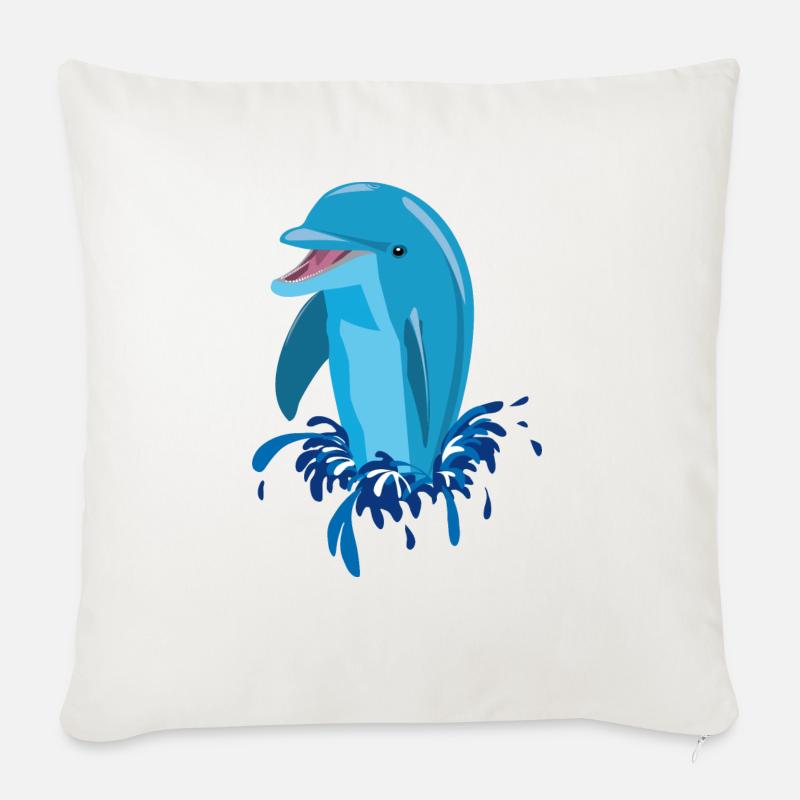 Delphin blau lachend - Sofakissen mit Füllung 45 x 45 cm - Naturweiß
