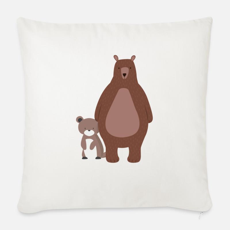 Mama Bär oder Papa Bär mit Babybär Bärchen - Sofakissen mit Füllung 45 x 45 cm - Naturweiß 