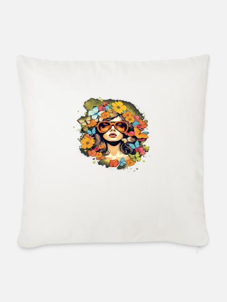 Flower Power Mädchen 7 - Sofakissen mit Füllung 45 x 45 cm - Naturweiß