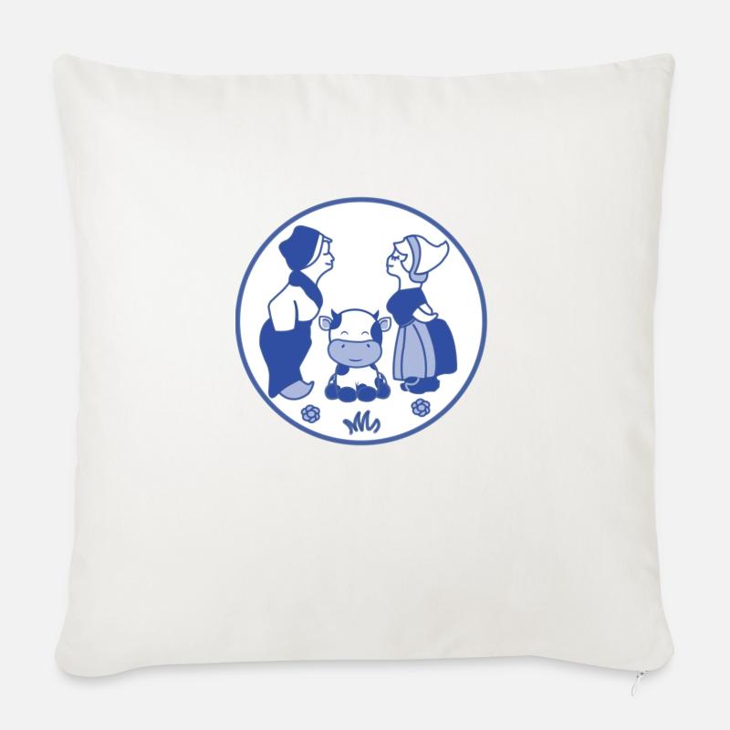 Bleu de Delft embrassant des enfants avec une vache - Coussin et housse de 45 x 45 cm - blanc nature