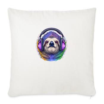 Cool paresseux avec des écouteurs écoute de la musique - Coussin et housse de 45 x 45 cm - blanc nature - Devant