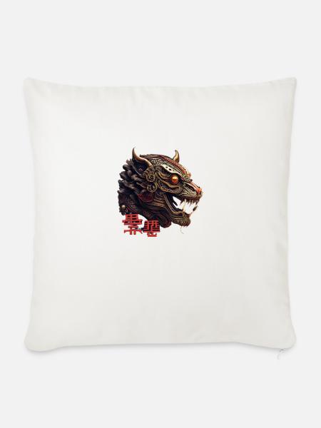 Japanese Art Lion - Sofakissen mit Füllung 45 x 45 cm - Naturweiß 