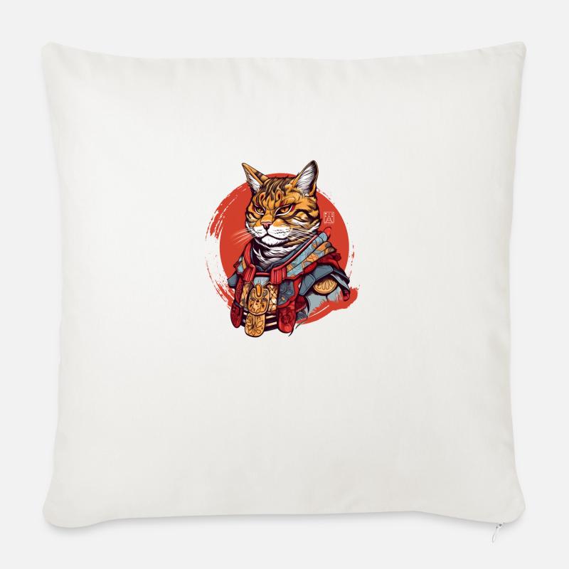 Samurai-Katze - Sofakissen mit Füllung 45 x 45 cm - Naturweiß