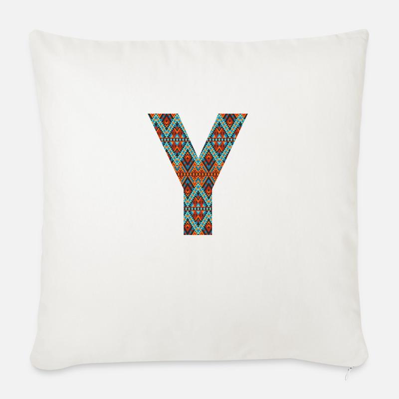 Buchstabe Y- Boho-Design, buntes Monogramm - Sofakissen mit Füllung 45 x 45 cm - Naturweiß 