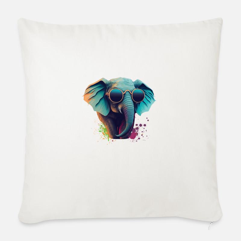 Elefant mit Brille - Sofakissen mit Füllung 45 x 45 cm - Naturweiß 