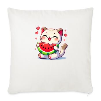 chat mignon mangeant de l’eaumelo, amour des chats kawaii - Coussin et housse de 45 x 45 cm - blanc nature - Devant