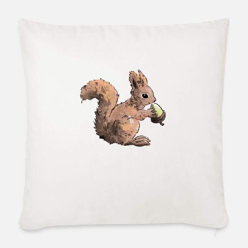 Buntes Eichhörnchen mit einer Nuss - Sofakissen mit Füllung 45 x 45 cm - Naturweiß 