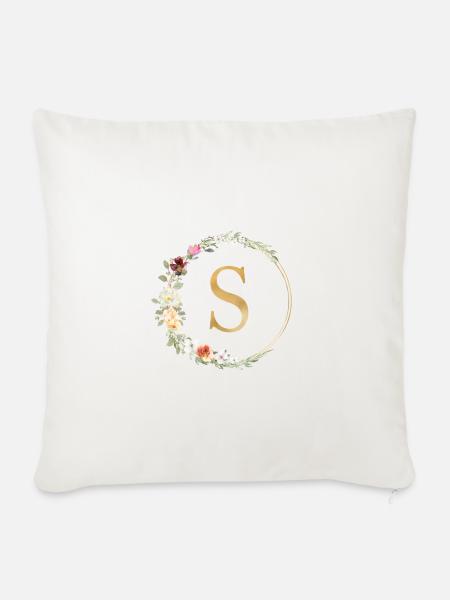 Personalisierbar Monogramm S Floral - Sofakissen mit Füllung 45 x 45 cm - Naturweiß