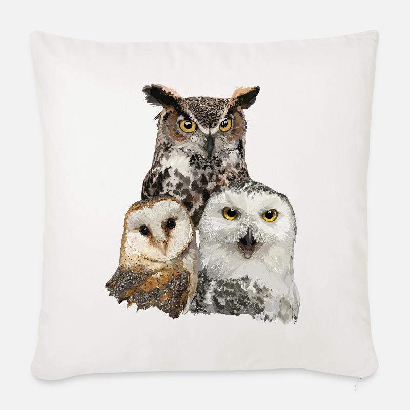 Eulen und Eule - Sofakissen mit Füllung 45 x 45 cm - Naturweiß 