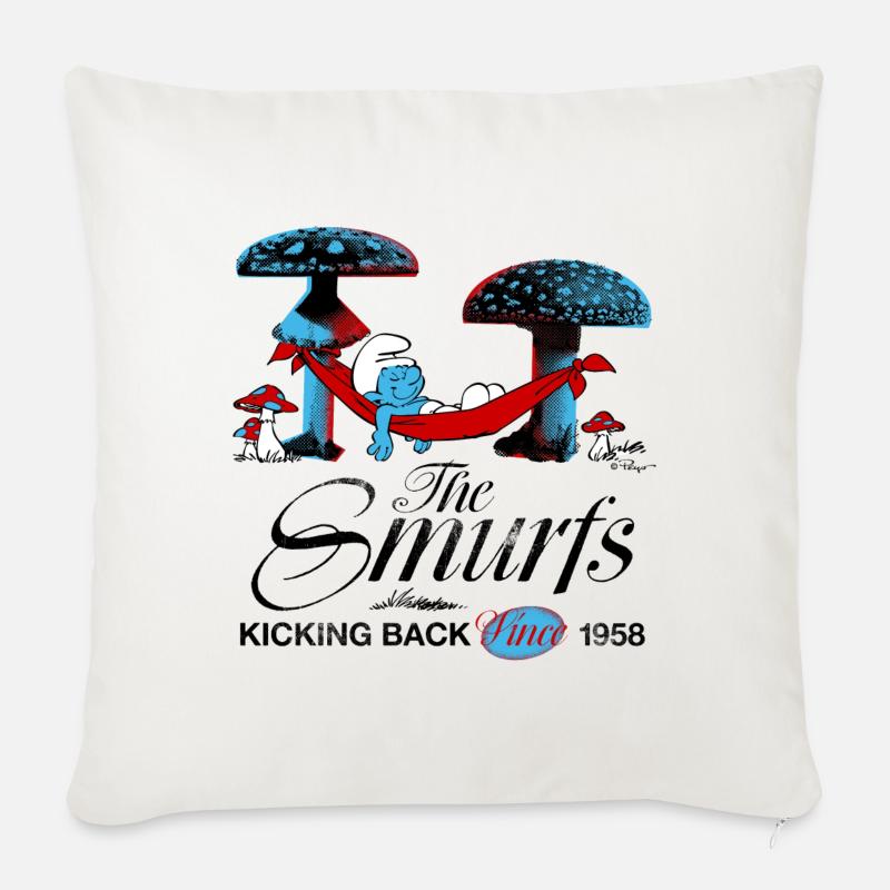 Schlümpfe Retro Design Mit Schlafendem Schlumpf - Sofakissen mit Füllung 45 x 45 cm - Naturweiß 