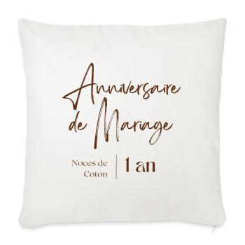 Anniversaire de mariage noce de coton 1 ans - Coussin et housse de 45 x 45 cm - blanc nature - Devant