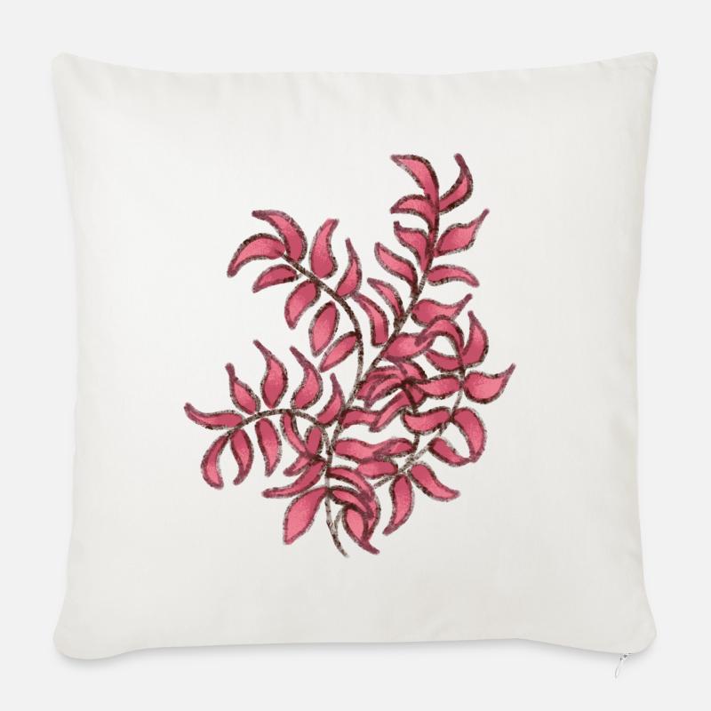 Rosa Pflanze - Sofakissen mit Füllung 45 x 45 cm - Naturweiß 