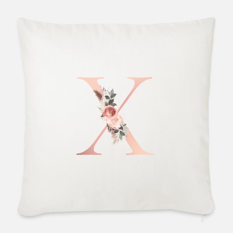Customizable Monogram X Flowers Boho - Sofa pillow with filling 45cm x 45cm - natural white
