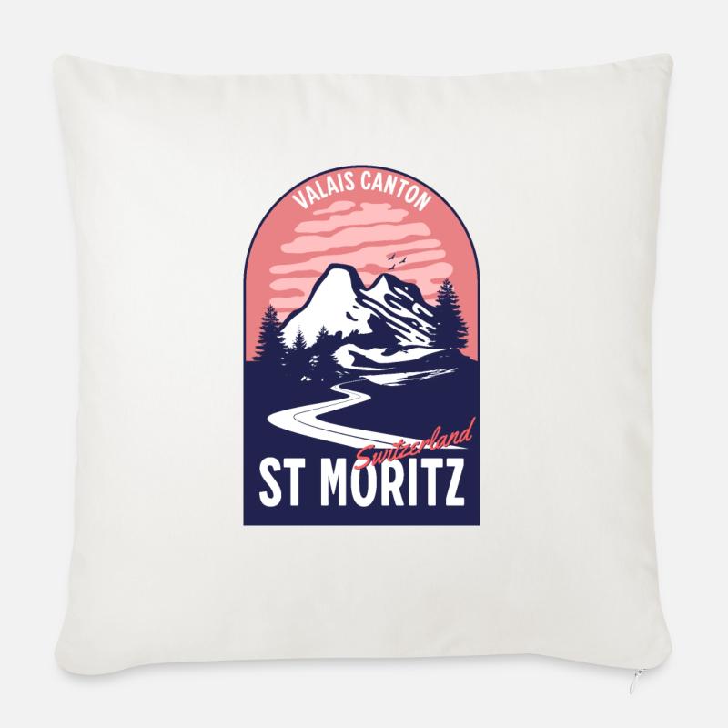 Saint Moritz, Sveits, Wallis - Sofapute med fylling 45 x 45 cm - naturhvit