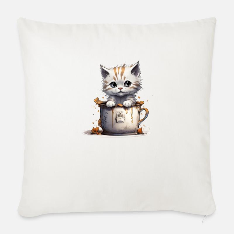 Bébé chat - Coussin et housse de 45 x 45 cm - blanc nature