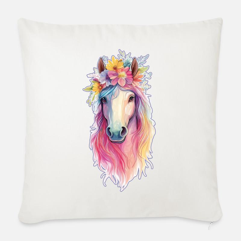 Buntes Pferd - Sofakissen mit Füllung 45 x 45 cm - Naturweiß