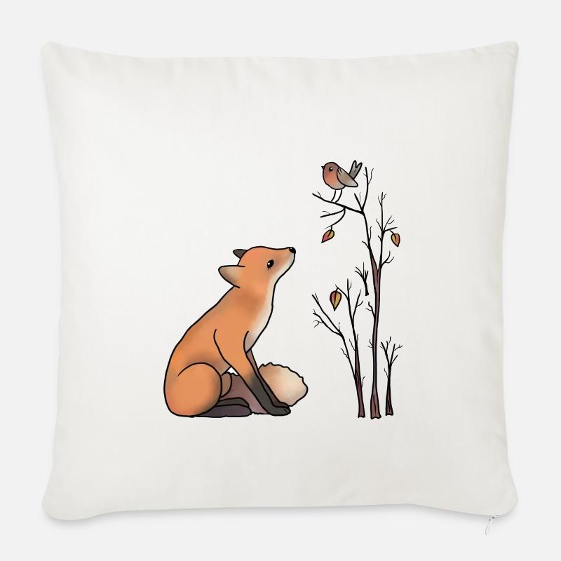 Fuchs und Rotkehlchen - Sofakissen mit Füllung 45 x 45 cm - Naturweiß 