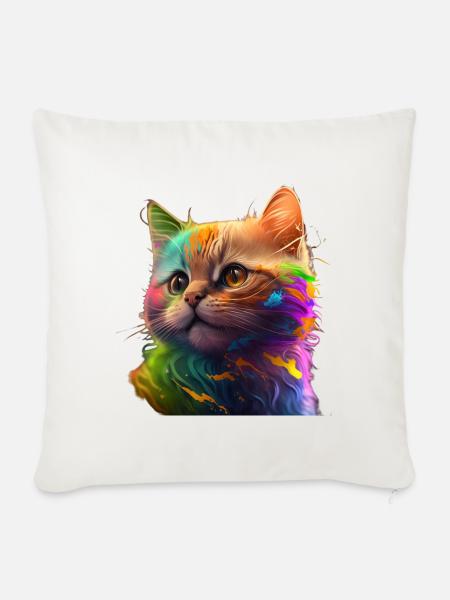 Mehrfarbige Katze - Sofakissen mit Füllung 45 x 45 cm - Naturweiß