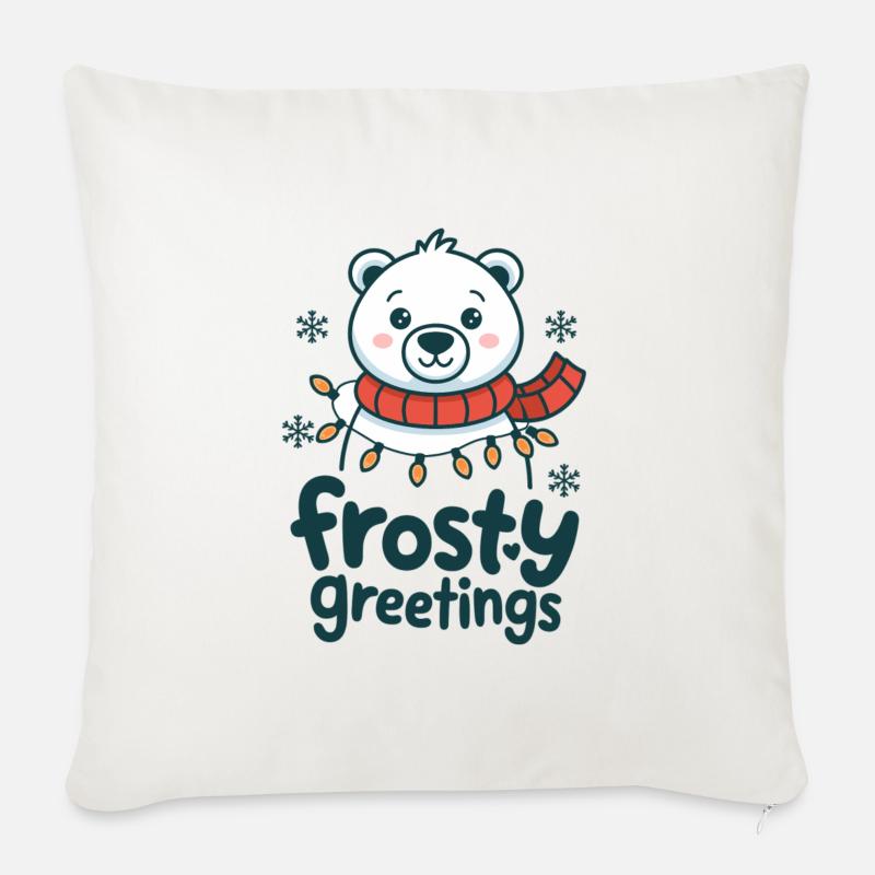 Frostige Grüße – Eisbär mit Lichterkette - Sofakissen mit Füllung 45 x 45 cm - Naturweiß 