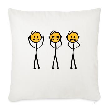 Slogan Hear, see and be silent. Three monkeys - Sofa pillow with filling 45cm x 45cm - natural white - Front