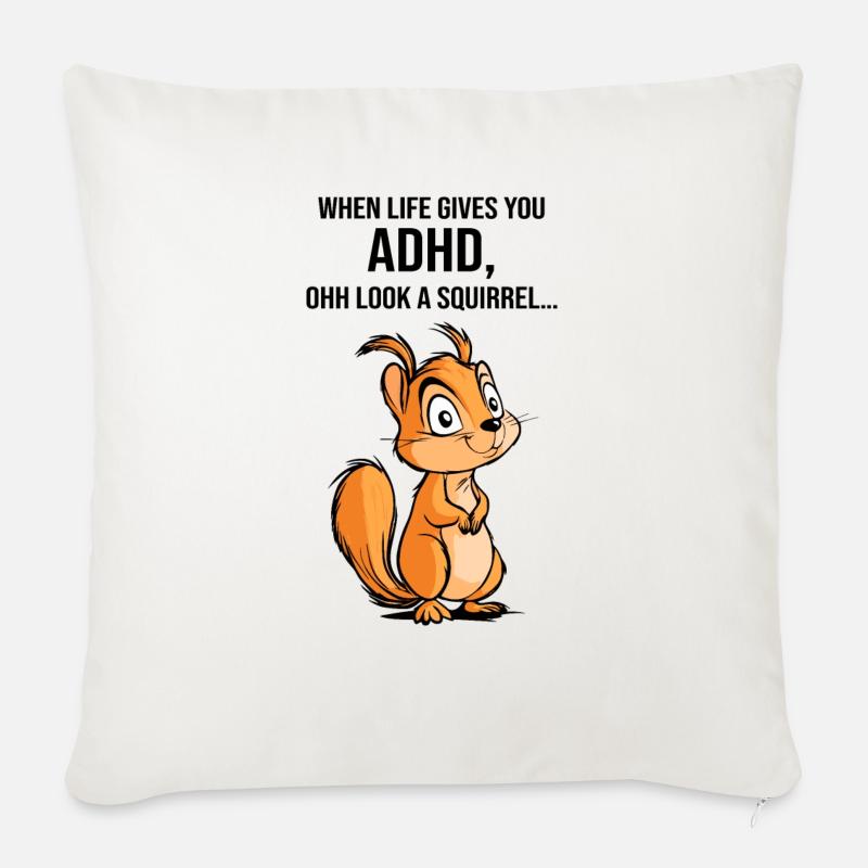 ADHS Eichhörnchen - Sofakissen mit Füllung 45 x 45 cm - Naturweiß 