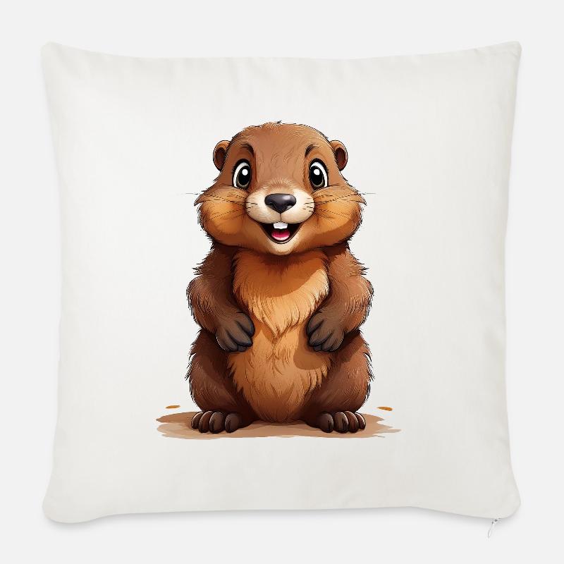Marmotte mignonne - Coussin et housse de 45 x 45 cm - blanc nature