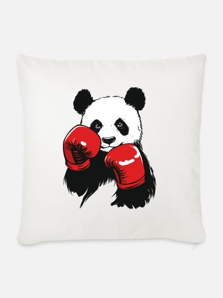 Boxen Panda rote Boxhandschuhe - Sofakissen mit Füllung 45 x 45 cm - Naturweiß