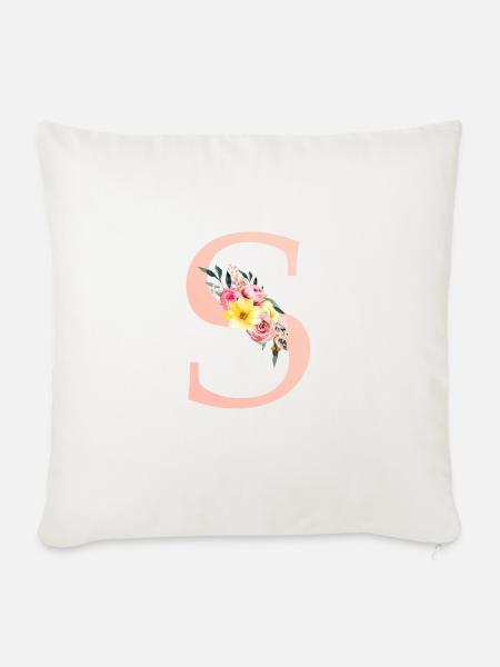 S Monogramm Floral - Sofakissen mit Füllung 45 x 45 cm - Naturweiß