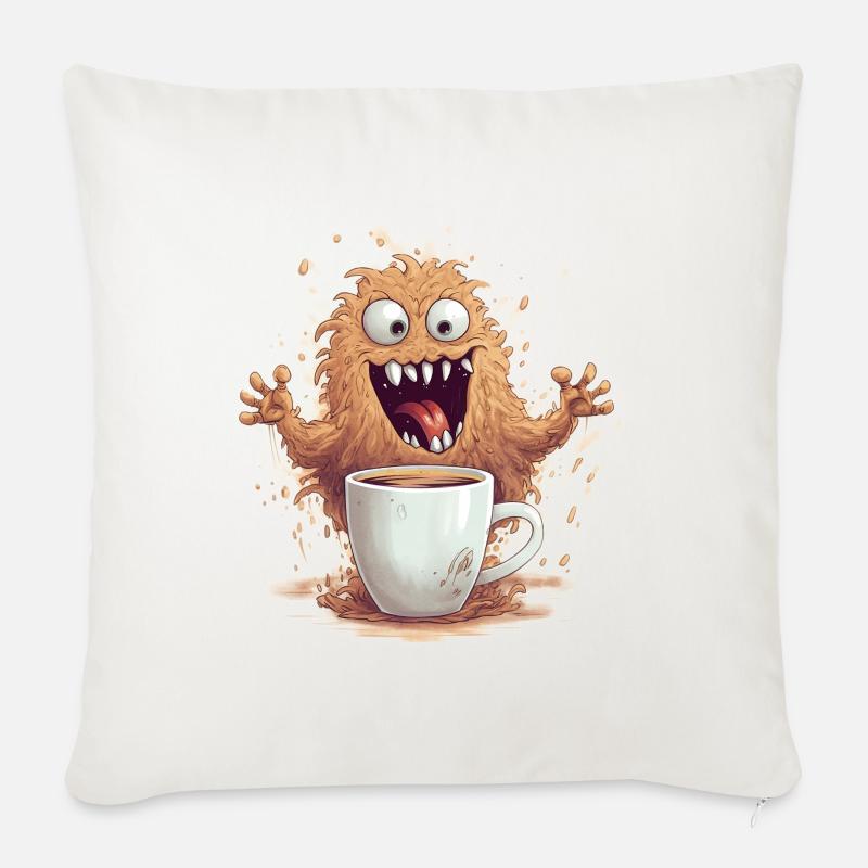 Kaffeemonster - Sofakissen mit Füllung 45 x 45 cm - Naturweiß 