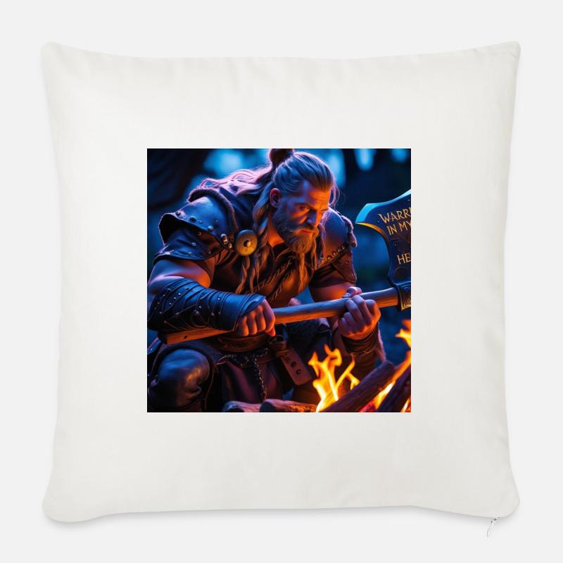 Fantasy Wikinger mit einer Axt - Sofakissen mit Füllung 45 x 45 cm - Naturweiß 