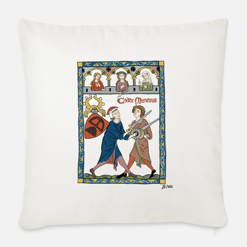 Codex Manesse design - Sofakissen mit Füllung 45 x 45 cm - Naturweiß 