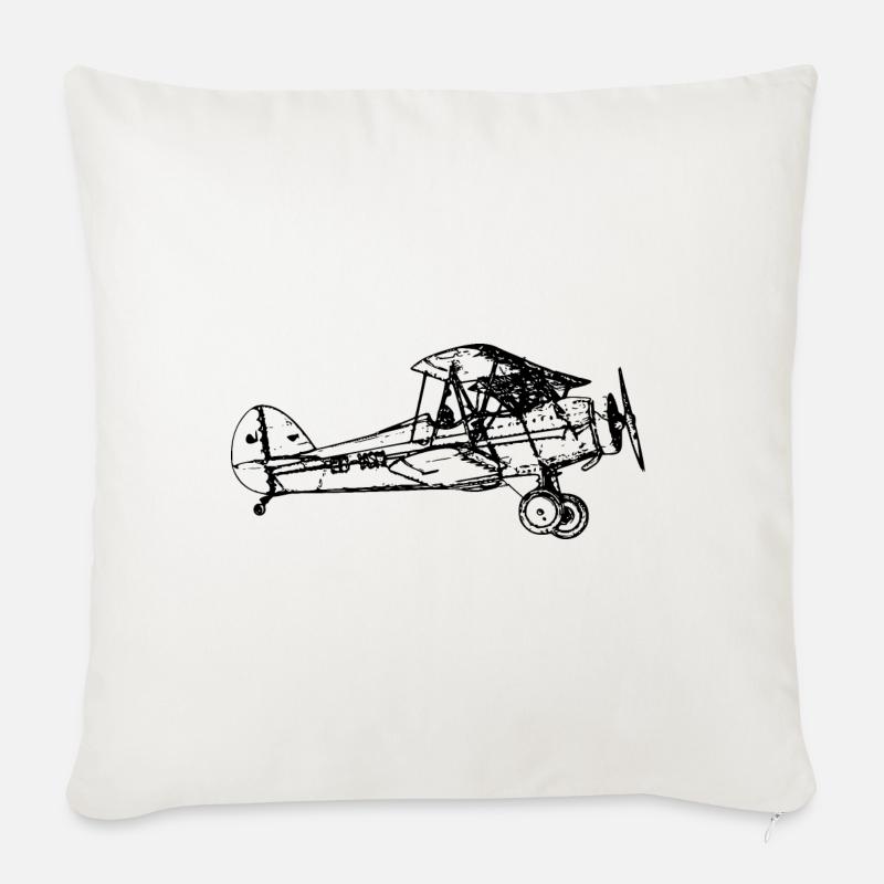 Flugzeug Doppeldecker - Sofakissen mit Füllung 45 x 45 cm - Naturweiß 