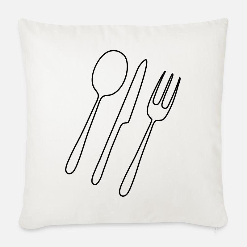 Besteck Gabel Löffel - Sofakissen mit Füllung 45 x 45 cm - Naturweiß 