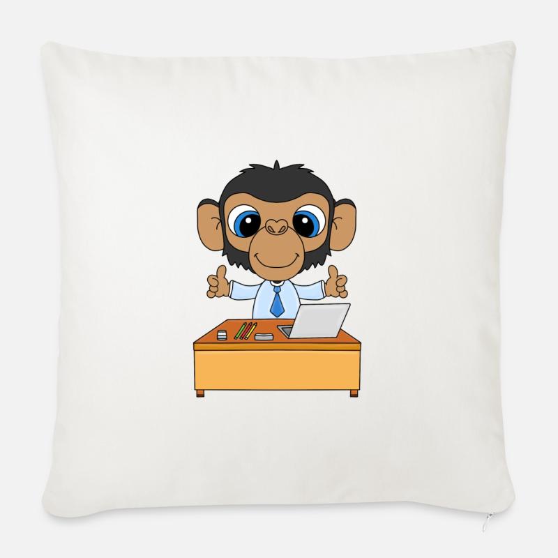 SCHIMPANSE - ARBEIT - AFFE - CHEF - MITARBEITER - Sofakissen mit Füllung 45 x 45 cm - Naturweiß 