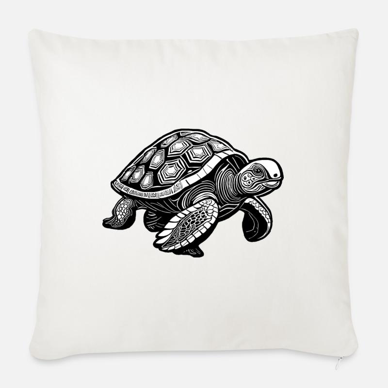 tortue terrestre, dessin de tortue - Coussin et housse de 45 x 45 cm - blanc nature