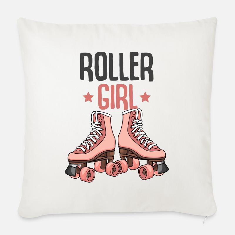 Rollschuh Mädchen - Sofakissen mit Füllung 45 x 45 cm - Naturweiß 