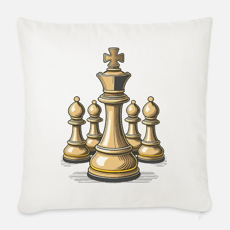Échecs – Illustration de pièces d’échecs - Coussin et housse de 45 x 45 cm - blanc nature