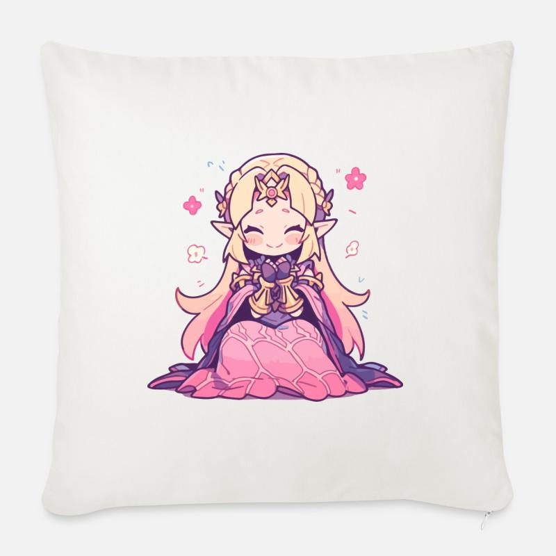 Princesse Chibi mignonne - Conception de conte de fées mignon - Coussin et housse de 45 x 45 cm - blanc nature