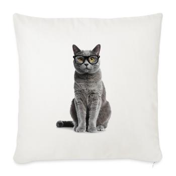 Chat gris avec des lunettes – Good Pet Edition - Coussin et housse de 45 x 45 cm - blanc nature - Devant