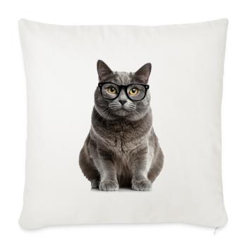 Gray Cat with Glasses – Smart, Cute & Absolutely Cult - Sofa pillow with filling 45cm x 45cm - natural white - Front