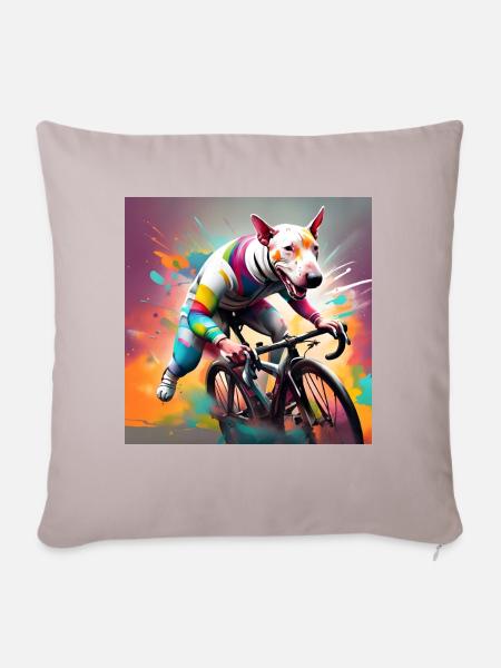 Englischer Bullterrier Rennradfahrer - Sofakissen mit Füllung 45 x 45 cm - helles Taupe