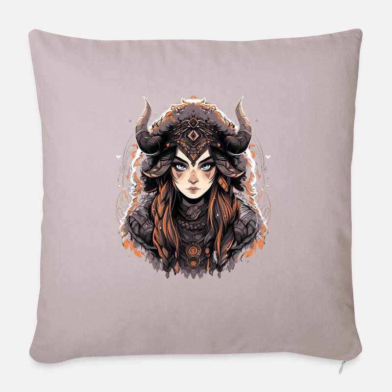 Ilvy - Viking Valkyr Shieldmaiden - Coussin et housse de 45 x 45 cm - taupe clair