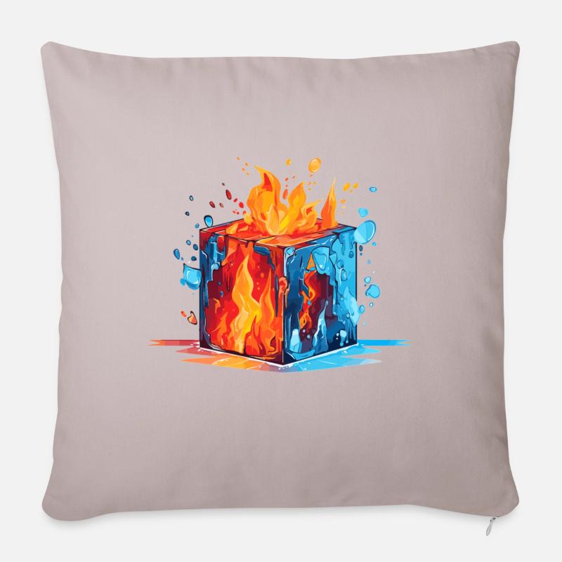 Cube Feu et Glace - Coussin et housse de 45 x 45 cm - taupe clair