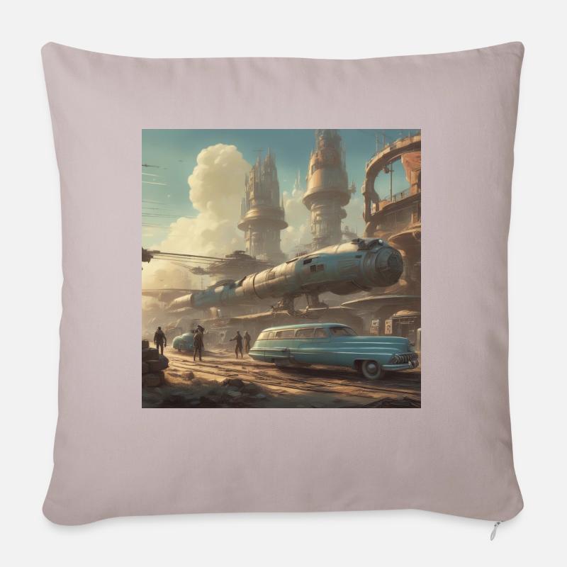 rétro-futurisme, années 1950, lowpoly, œuvres d’art, scetch - Coussin et housse de 45 x 45 cm - taupe clair
