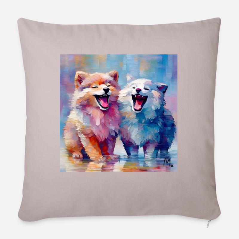Chiots - Coussin et housse de 45 x 45 cm - taupe clair