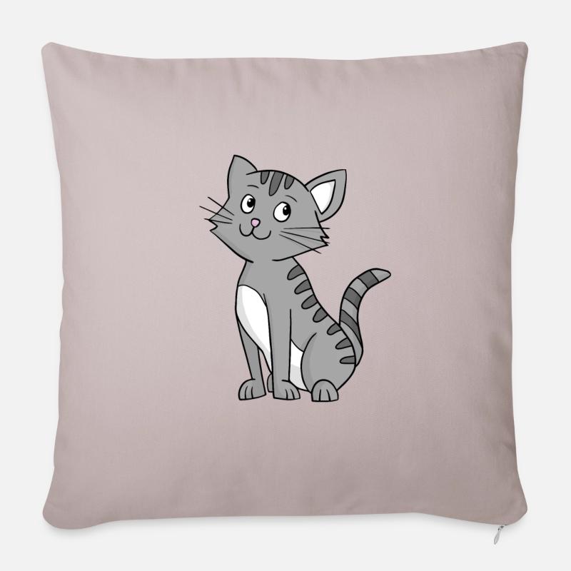 Graue Katze - Sofakissen mit Füllung 45 x 45 cm - helles Taupe