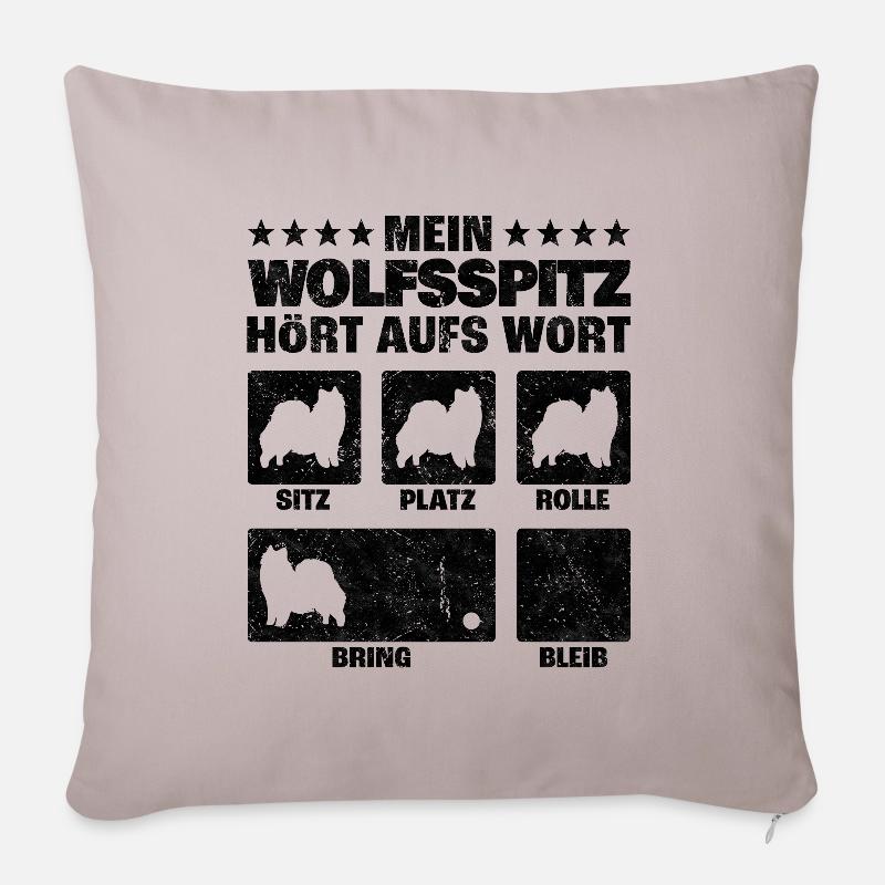 Wolfsspitz Zuhause ist deutscher Spitz Spruch - Sofakissen mit Füllung 45 x 45 cm - helles Taupe