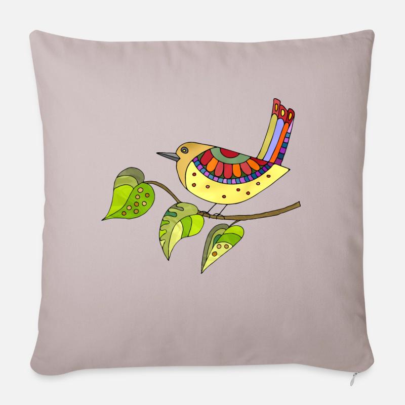 Oiseau coloré - Coussin et housse de 45 x 45 cm - taupe clair