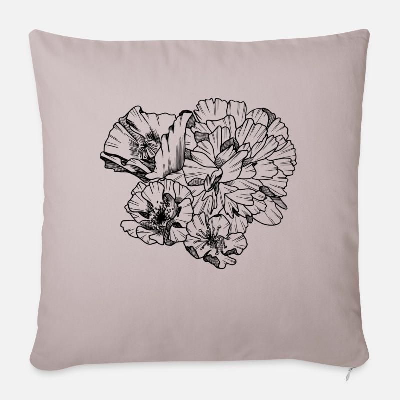 Fleurs gravées - Coussin et housse de 45 x 45 cm - taupe clair