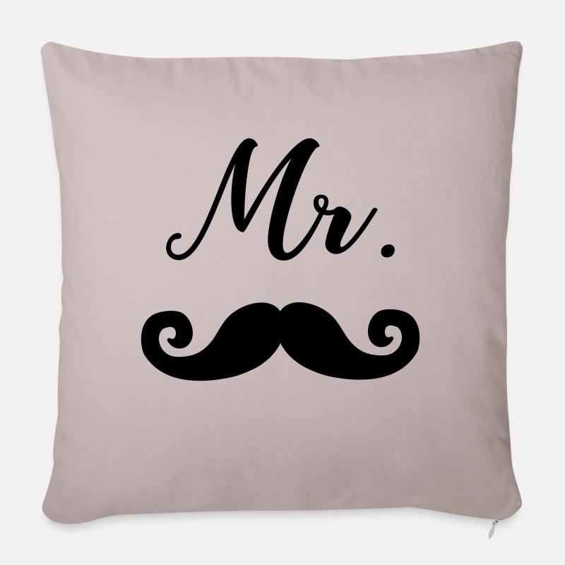 Mr Moustache - Sofakissen mit Füllung 45 x 45 cm - helles Taupe